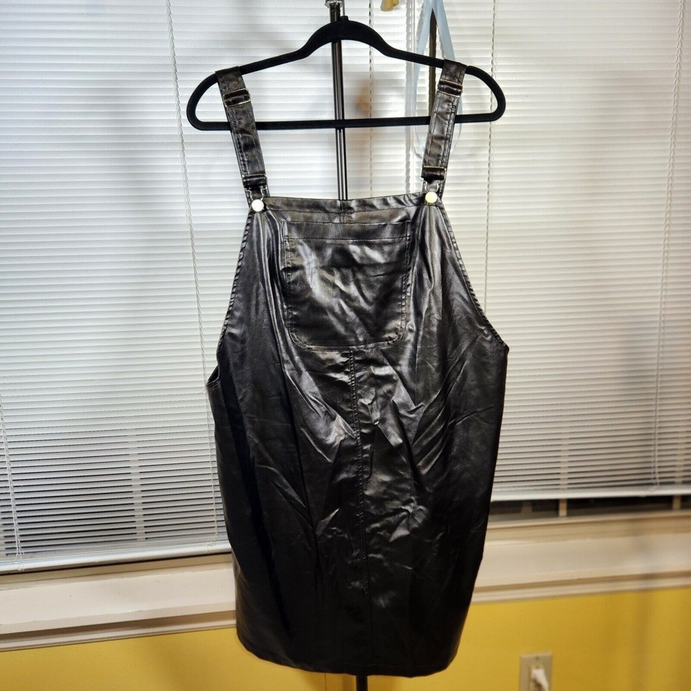 Shein Medium/Large $32 Black Faux Leather Overall Dress Gothic Y2K Goth